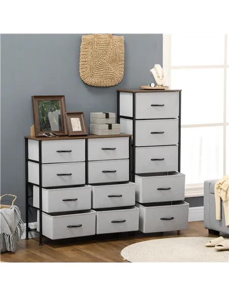 HOMCOM Fabric Chest of Drawers, Industrial Bedroom Dresser with 5 Fabric Drawers, Steel Frame and Wooden Top for Nursery, Living