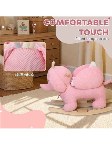 AIYAPLAY Kids Rocking Horse, Baby Ride on Elephant Rocker with Safety Belt and Sound for Toddlers 18 to 36 Months, Pink