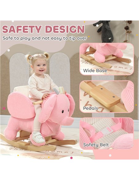 AIYAPLAY Kids Rocking Horse, Baby Ride on Elephant Rocker with Safety Belt and Sound for Toddlers 18 to 36 Months, Pink