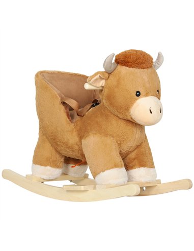 AIYAPLAY Baby Rocking Horse with Safety Belt, Wood Base, Animal Rocker for Children, Brown