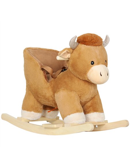 AIYAPLAY Baby Rocking Horse with Safety Belt, Wood Base, Animal Rocker for Children, Brown