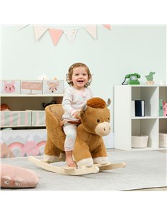 AIYAPLAY Baby Rocking Horse with Safety Belt, Wood Base, Animal Rocker for Children, Brown 2