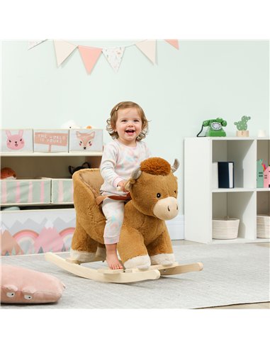 AIYAPLAY Baby Rocking Horse with Safety Belt, Wood Base, Animal Rocker for Children, Brown