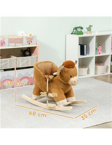 AIYAPLAY Baby Rocking Horse with Safety Belt, Wood Base, Animal Rocker for Children, Brown