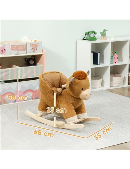 AIYAPLAY Baby Rocking Horse with Safety Belt, Wood Base, Animal Rocker for Children, Brown