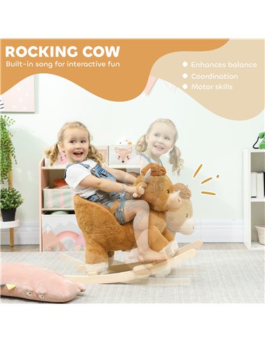 AIYAPLAY Baby Rocking Horse with Safety Belt, Wood Base, Animal Rocker for Children, Brown