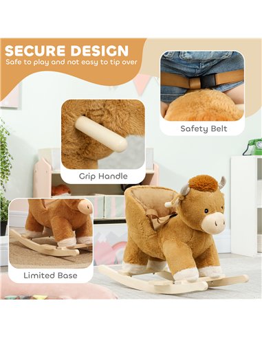 AIYAPLAY Baby Rocking Horse with Safety Belt, Wood Base, Animal Rocker for Children, Brown