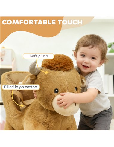 AIYAPLAY Baby Rocking Horse with Safety Belt, Wood Base, Animal Rocker for Children, Brown