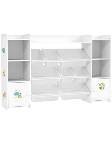 AIYAPLAY Kids Toy Organizers and Storage with 8 Removable Storage Bins and Bookshelf, White
