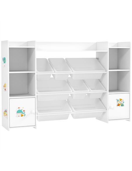 AIYAPLAY Kids Toy Organizers and Storage with 8 Removable Storage Bins and Bookshelf, White