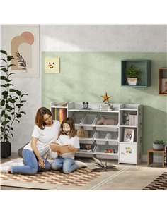 AIYAPLAY Kids Toy Organizers and Storage with 8 Removable Storage Bins and Bookshelf, White 2