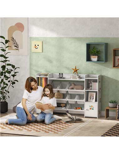 AIYAPLAY Kids Toy Organizers and Storage with 8 Removable Storage Bins and Bookshelf, White