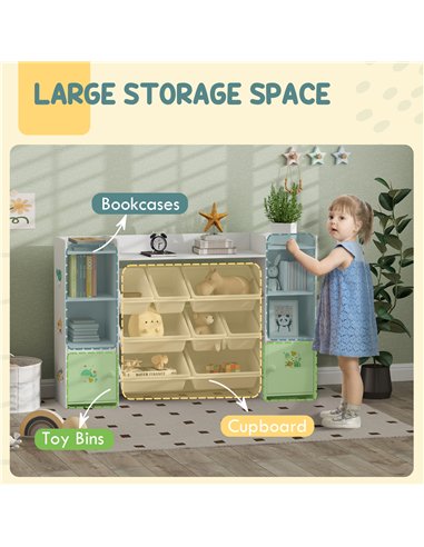 AIYAPLAY Kids Toy Organizers and Storage with 8 Removable Storage Bins and Bookshelf, White