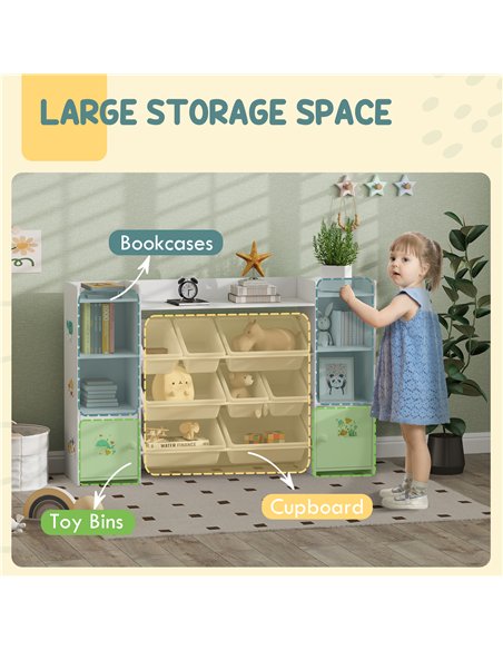 AIYAPLAY Kids Toy Organizers and Storage with 8 Removable Storage Bins and Bookshelf, White
