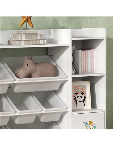 AIYAPLAY Kids Toy Organizers and Storage with 8 Removable Storage Bins and Bookshelf, White