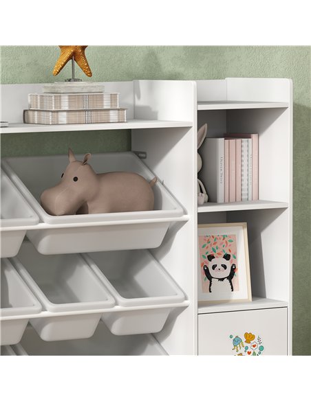 AIYAPLAY Kids Toy Organizers and Storage with 8 Removable Storage Bins and Bookshelf, White