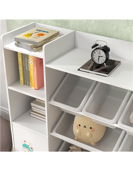 AIYAPLAY Kids Toy Organizers and Storage with 8 Removable Storage Bins and Bookshelf, White