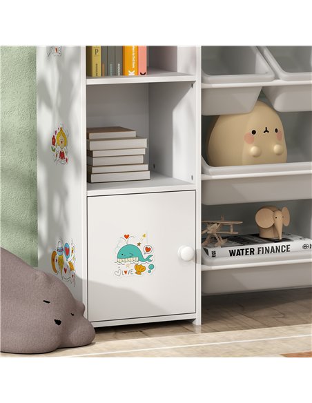 AIYAPLAY Kids Toy Organizers and Storage with 8 Removable Storage Bins and Bookshelf, White