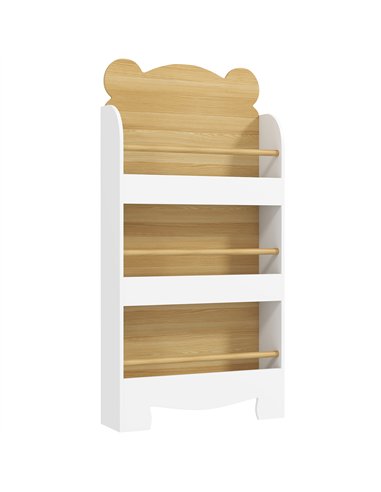 AIYAPLAY Kids Bookshelf, 3 Tier Children Bookcase, Bear Theme Toddler Space-Saving Bookcase for Living Room, White