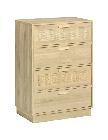 HOMCOM Chest of Four Rattan Weave Panel Drawers - Wood-Effect