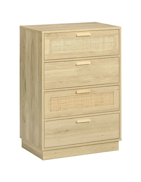 HOMCOM Chest of Four Rattan Weave Panel Drawers - Wood-Effect