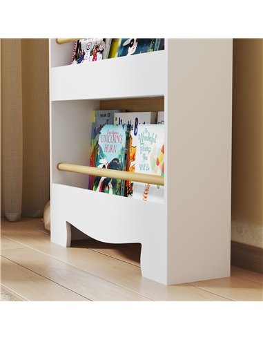 AIYAPLAY Kids Bookshelf, 3 Tier Children Bookcase, Bear Theme Toddler Space-Saving Bookcase for Living Room, White
