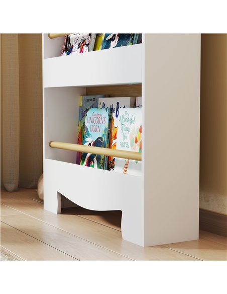 AIYAPLAY Kids Bookshelf, 3 Tier Children Bookcase, Bear Theme Toddler Space-Saving Bookcase for Living Room, White