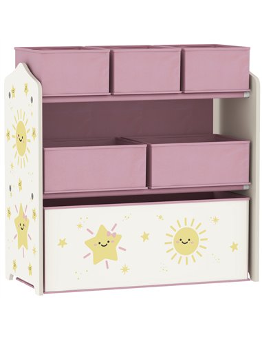 AIYAPLAY Kids Toy Storage Units, 3-Tier Toy Organiser Shelf with 6 Removable Boxes for Kids, Bedroom, Playroom, Pink