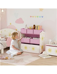 AIYAPLAY Kids Toy Storage Units, 3-Tier Toy Organiser Shelf with 6 Removable Boxes for Kids, Bedroom, Playroom, Pink 2