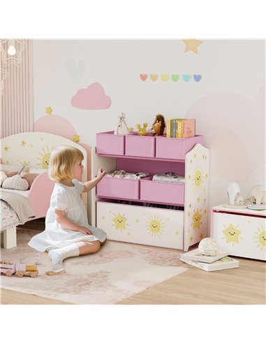 AIYAPLAY Kids Toy Storage Units, 3-Tier Toy Organiser Shelf with 6 Removable Boxes for Kids, Bedroom, Playroom, Pink