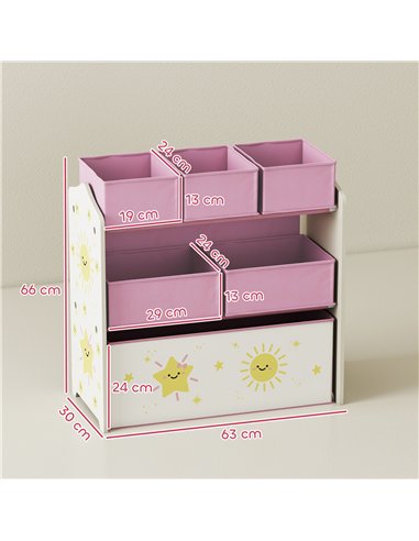 AIYAPLAY Kids Toy Storage Units, 3-Tier Toy Organiser Shelf with 6 Removable Boxes for Kids, Bedroom, Playroom, Pink