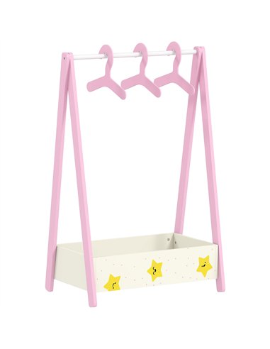AIYAPLAY Baby Clothing Rack with Hangers, Storage Shelf for Bedroom, Star Theme, for Ages 3-6, Pink