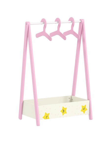 AIYAPLAY Baby Clothing Rack with Hangers, Storage Shelf for Bedroom, Star Theme, for Ages 3-6, Pink
