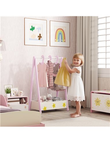 AIYAPLAY Baby Clothing Rack with Hangers, Storage Shelf for Bedroom, Star Theme, for Ages 3-6, Pink