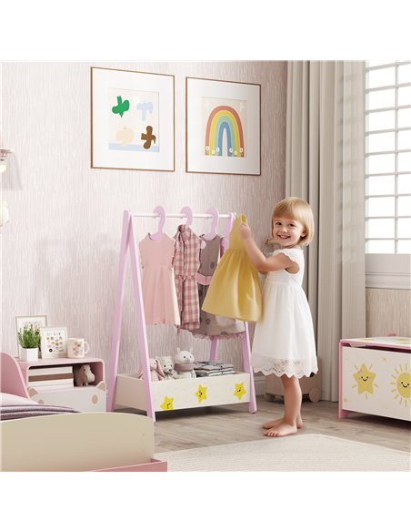 AIYAPLAY Baby Clothing Rack with Hangers, Storage Shelf for Bedroom, Star Theme, for Ages 3-6, Pink