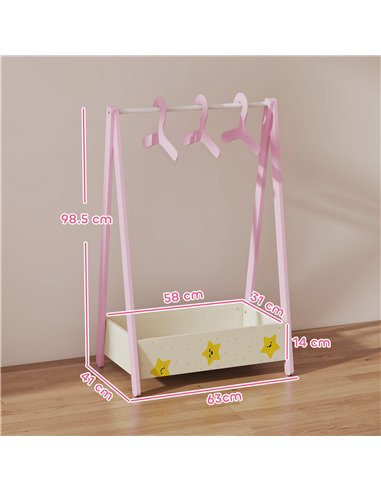 AIYAPLAY Baby Clothing Rack with Hangers, Storage Shelf for Bedroom, Star Theme, for Ages 3-6, Pink