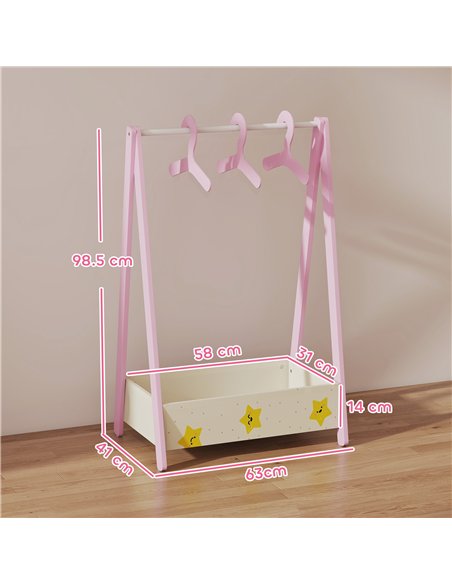 AIYAPLAY Baby Clothing Rack with Hangers, Storage Shelf for Bedroom, Star Theme, for Ages 3-6, Pink