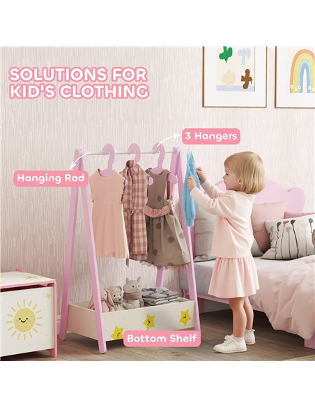 AIYAPLAY Baby Clothing Rack with Hangers, Storage Shelf for Bedroom, Star Theme, for Ages 3-6, Pink