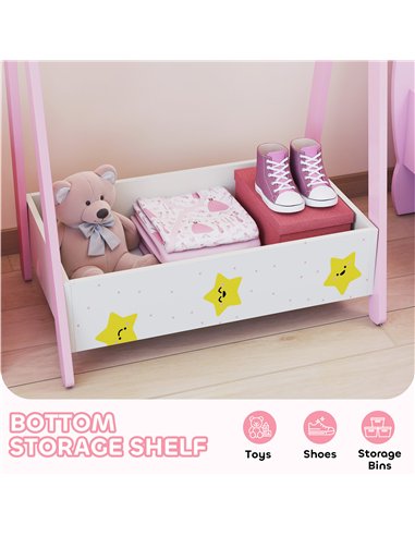 AIYAPLAY Baby Clothing Rack with Hangers, Storage Shelf for Bedroom, Star Theme, for Ages 3-6, Pink