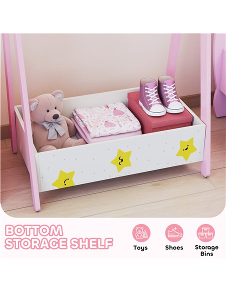 AIYAPLAY Baby Clothing Rack with Hangers, Storage Shelf for Bedroom, Star Theme, for Ages 3-6, Pink