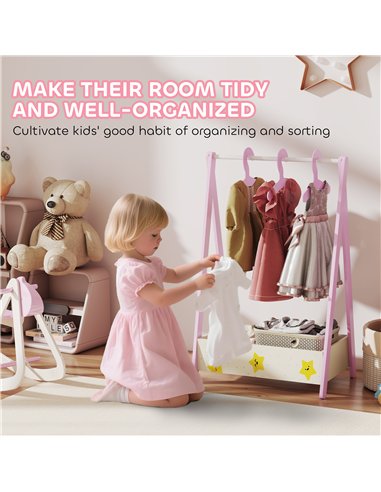AIYAPLAY Baby Clothing Rack with Hangers, Storage Shelf for Bedroom, Star Theme, for Ages 3-6, Pink