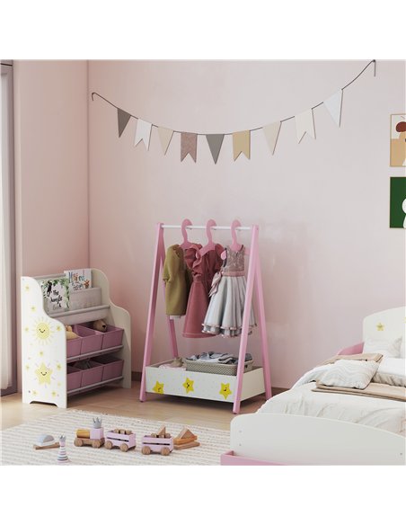 AIYAPLAY Baby Clothing Rack with Hangers, Storage Shelf for Bedroom, Star Theme, for Ages 3-6, Pink