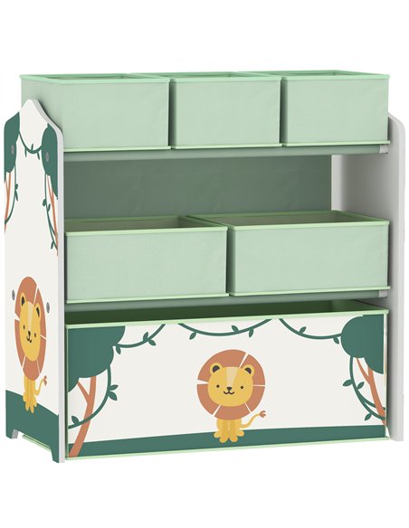 AIYAPLAY Kids Toy Storage Units, 3-Tier Toy Organiser Shelf with 6 Removable Boxes for Kids, Bedroom, Playroom, Green