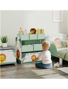 AIYAPLAY Kids Toy Storage Units, 3-Tier Toy Organiser Shelf with 6 Removable Boxes for Kids, Bedroom, Playroom, Green 2