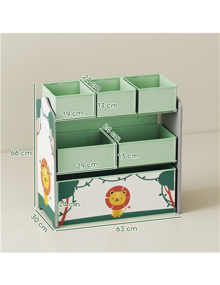 AIYAPLAY Kids Toy Storage Units, 3-Tier Toy Organiser Shelf with 6 Removable Boxes for Kids, Bedroom, Playroom, Green