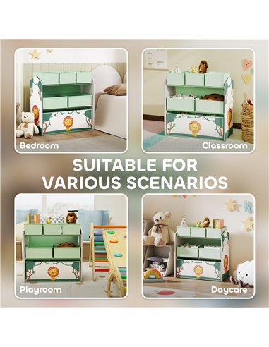 AIYAPLAY Kids Toy Storage Units, 3-Tier Toy Organiser Shelf with 6 Removable Boxes for Kids, Bedroom, Playroom, Green