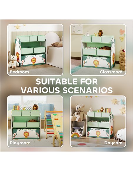 AIYAPLAY Kids Toy Storage Units, 3-Tier Toy Organiser Shelf with 6 Removable Boxes for Kids, Bedroom, Playroom, Green