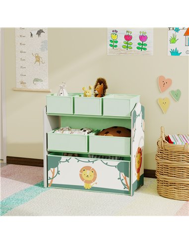 AIYAPLAY Kids Toy Storage Units, 3-Tier Toy Organiser Shelf with 6 Removable Boxes for Kids, Bedroom, Playroom, Green