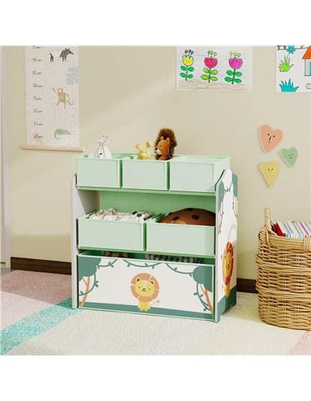 AIYAPLAY Kids Toy Storage Units, 3-Tier Toy Organiser Shelf with 6 Removable Boxes for Kids, Bedroom, Playroom, Green