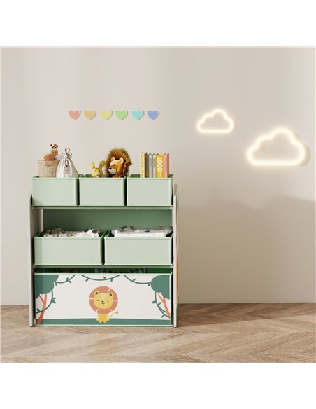 AIYAPLAY Kids Toy Storage Units, 3-Tier Toy Organiser Shelf with 6 Removable Boxes for Kids, Bedroom, Playroom, Green